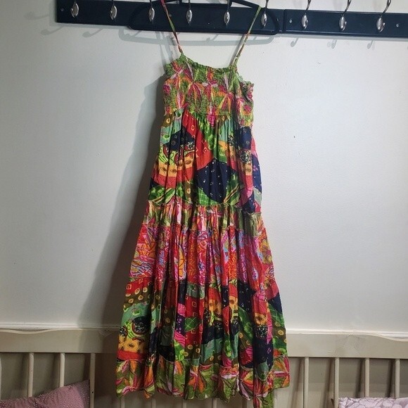 Jane Ashley midi Patchwork made in India cotton dress size small - Picture 1 of 5